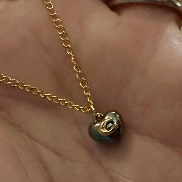 Coach Dainty Gunmetal Puffed Heart Necklace with Gold Signature C - Picture 5 of 5